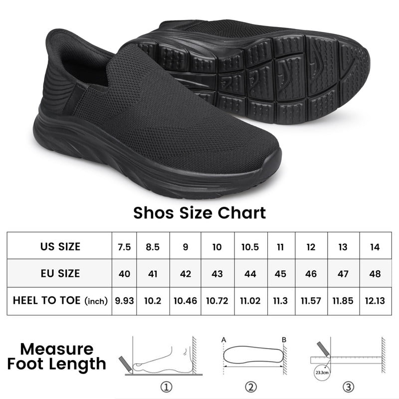 vibdiv Men's Hands Free Slip on Walking Shoes Lightweight Comfortable Tennis Casual Sneakers zapatos de hombre All Black Size 9