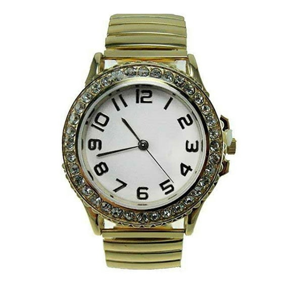 LINEL Women's Gold Stretch Band Watch Crystal Bezel White Dial Wristwatch