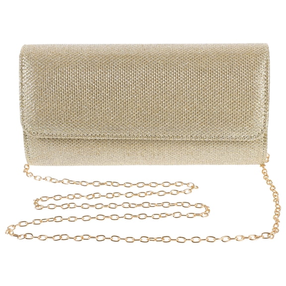Soimiss Golden Clutch Bag for Lady Evening Use with Chain Strap Polyester Handbag for Storage