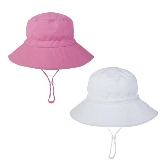 PENGXIANG 2PCS Kids Summer Breathable Sun Hat UPF 50 Sun Protection White And Pink Toddler Beach Cap Fish Bucket Hats for 6-24 Monthes Old Baby Boys And Girls