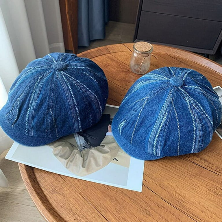 帽子 Beret 8 panel denim ML cph New Women's 8 Panels Denim Newsboy Cap Oversized Comfy Beret Hat
