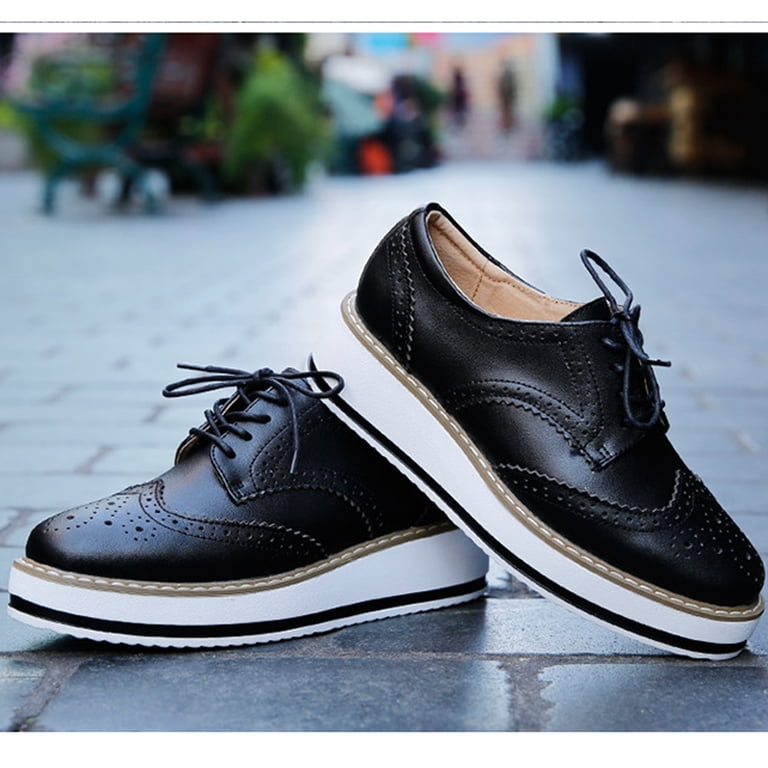 Women's Classic Oxfords Lace-up Shoes Platform Leather Business Formal Dress  Shoes Square Toe Walking Shoes - Walmart.com