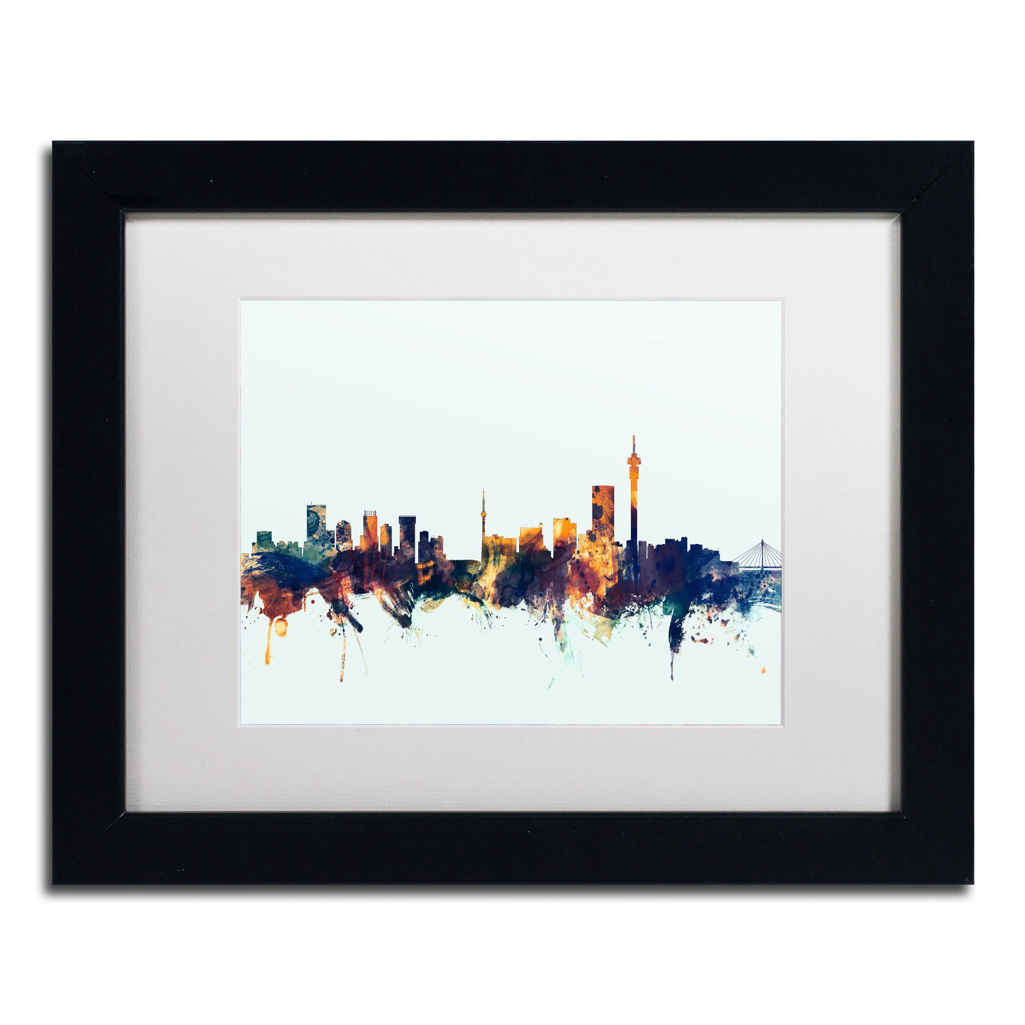"Johannesburg Skyline Blue" Canvas Art by Michael Tompsett, White Matte, Black Frame