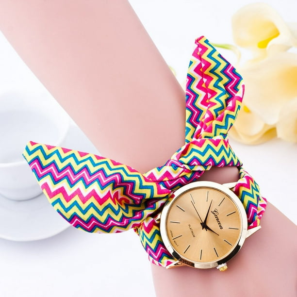 Relojes de mujer de moda Reloj de pulsera de cuarzo con correa de tela a rayas Reloj de mujer no resistente al agua Walmart en linea