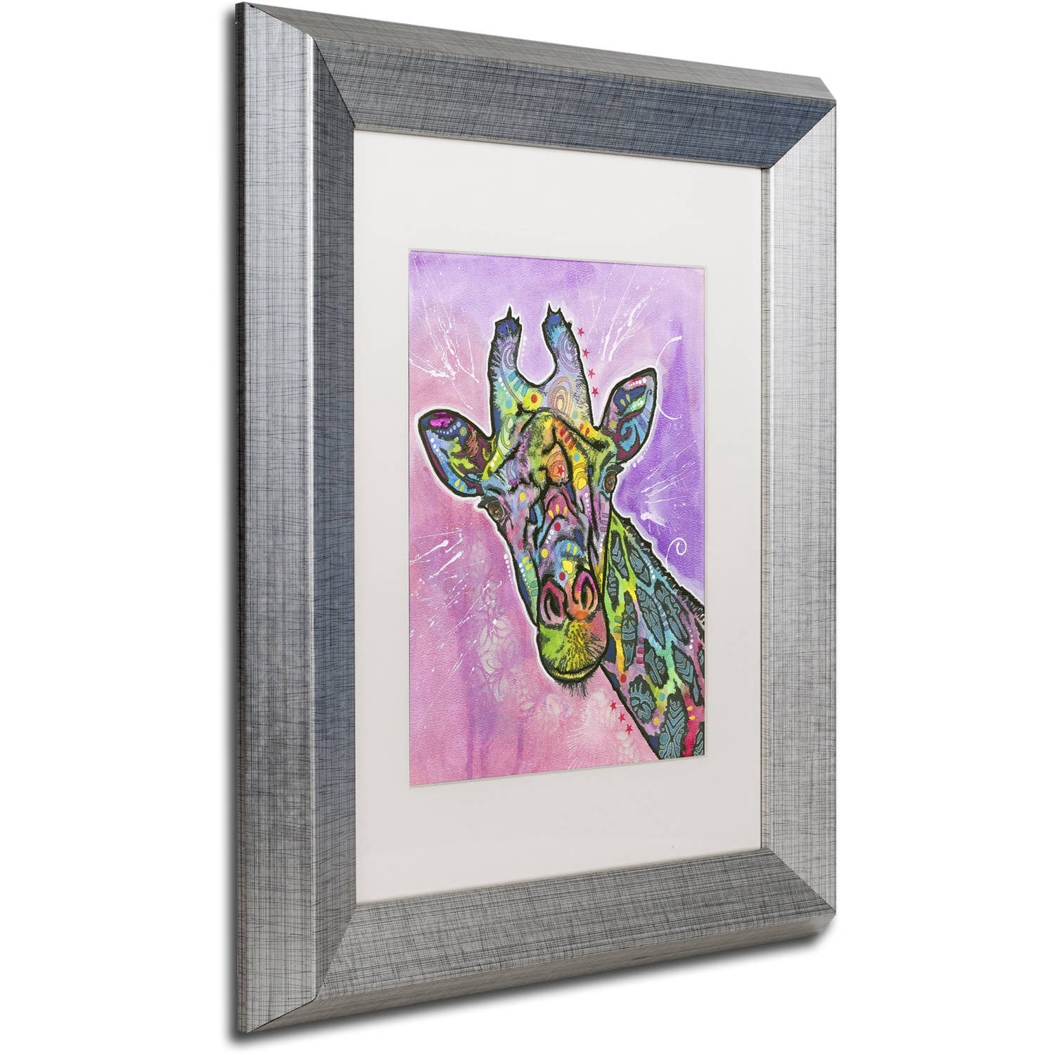 Trademark Fine Art "Giraffe" Canvas Art by Dean Russo, White Matte, Silver Frame
