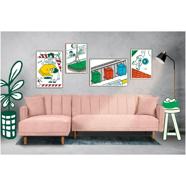 Sala Modular Sofá Cama Reversible Makora de Velvet Palo de Rosa Modelo Bottari