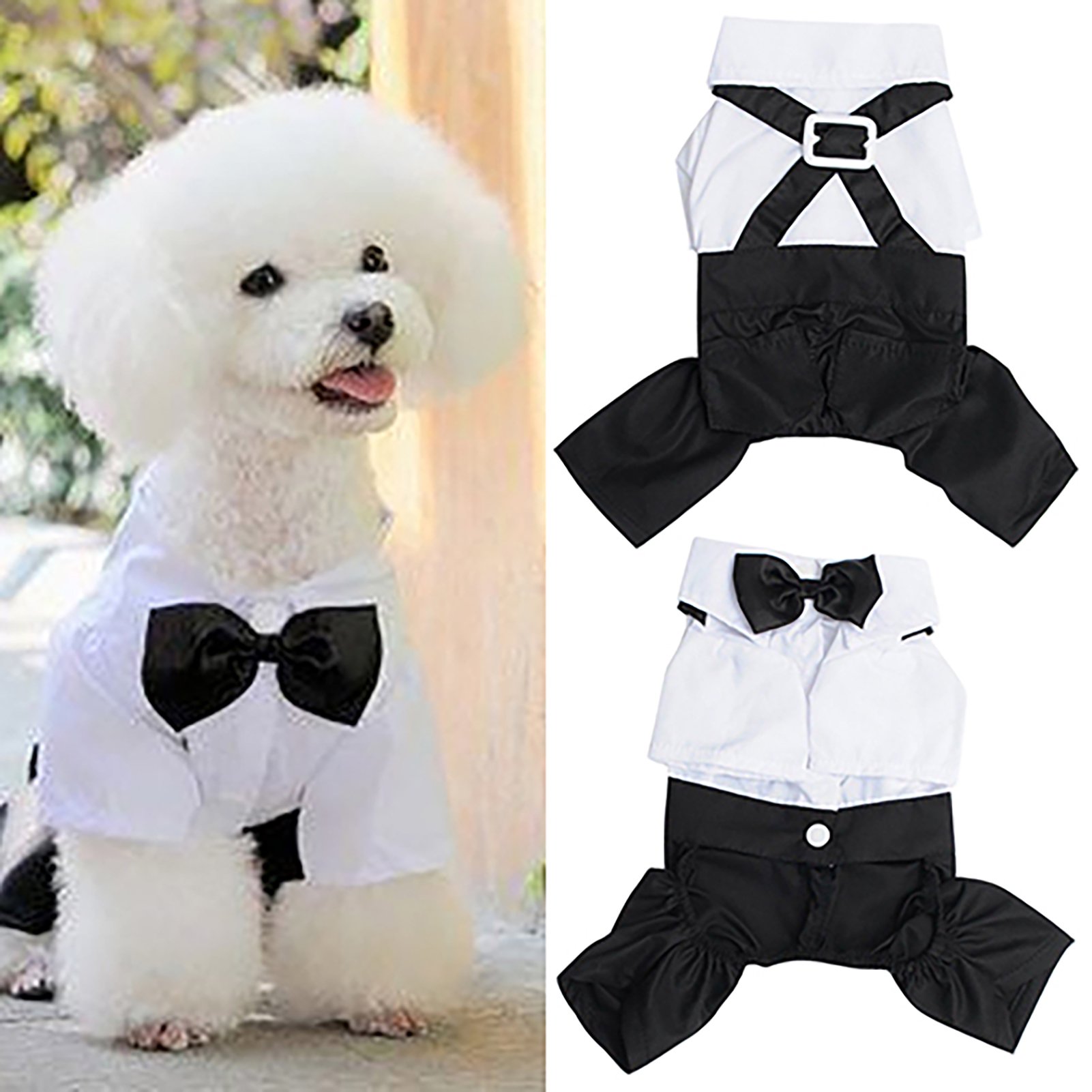 SPRING PARK Dog Shirt Puppy Pet Small Dog Clothes, Stylish Suit Bow Tie Costume, Wedding Shirt Formal Tuxedo with Black Tie, Dog Prince Wedding Bow Tie Suit