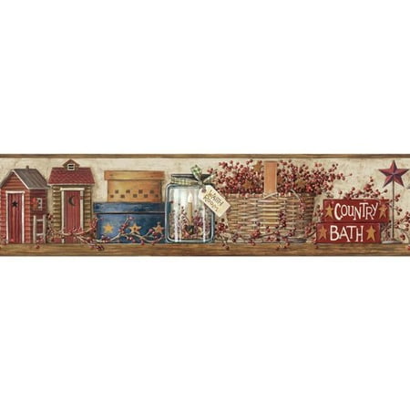 - York Wallcoverings Mural Portfolio II Country Shelf 15' x 6'' Scenic Border Wallpaper