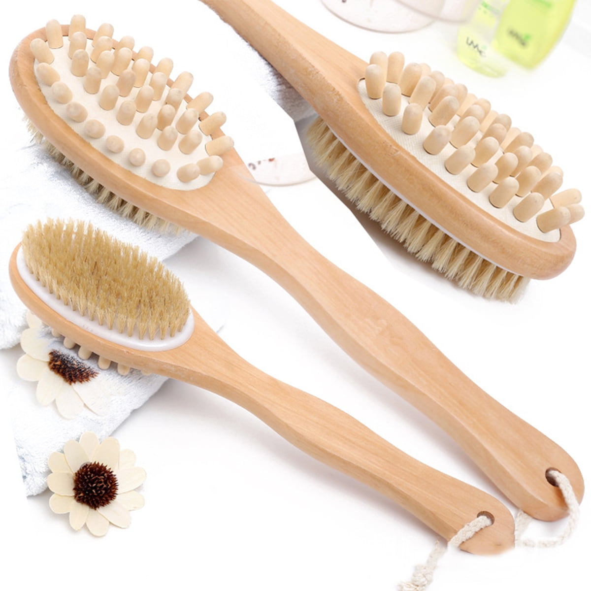 Wooden Body Brush Bath Brush for Back Scrubber Natural Bristles