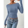 thumbnail image 4 of Remera PRETTYGARDEN 2025 Crop Top de Manga Larga Fruncido Azul Gris Talle M, 4 of 8