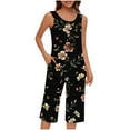 thumbnail image 2 of Mens Gifts! QATAINLAV 2 Piece Pajama Set for Women Floral Printed Crew Neck Tanks Vest and Cropped Pants Night Wear Cotton Comfy Lounge Sleepwear Black L, 2 of 7