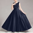 thumbnail image 4 of Girls' Sequin Embellished Satin Sleeveless Dress, Elegant formal gown for recitals, weddings and special occasions, 0-13 Years Navy 3-4 Years, 4 of 7