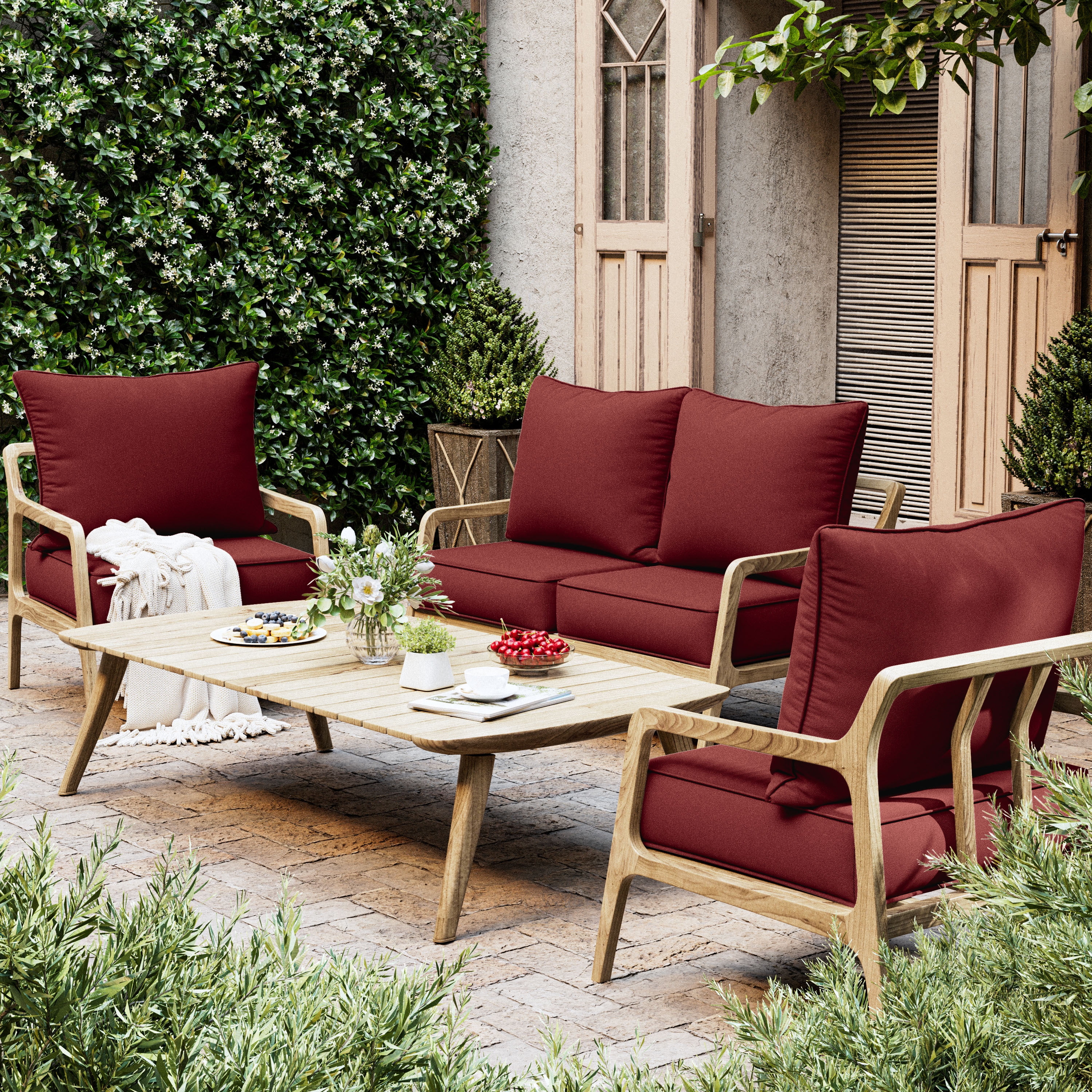 Kimunuk 6 Pack Outdoor Deep Seat Cushion Set, 24" x 24" x 6.5" Patio Furniture Chair Cushions Replacement for Sofa Couch, Burgundy