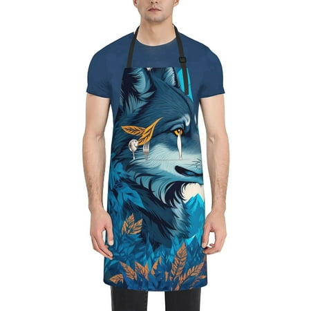 

Ocsxa Blue Iceberg Leaf Wolf Apron With Pockets Kitchen Bib Waterproof Resistant Women Men Unisex Adjustable