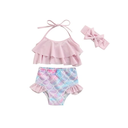 

Liacowi Baby Girl Swimsuit 6 12 18 24 Months Toddler Girl 2T 3T Bathing Suit 3Pcs Bikini Set Mermaid Beach Wear