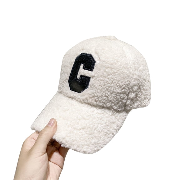 Adult Berber Fleece Baseball Caps Windproof Duckbill Caps for Woman Girls Outdoor Hat with Embroidery C Letter