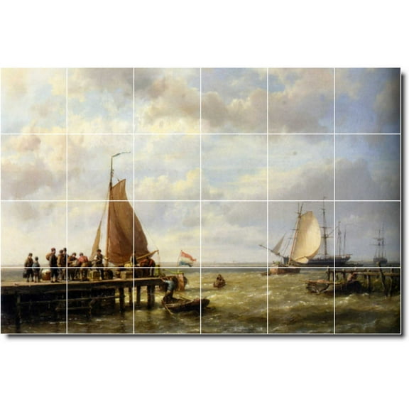 Ceramic Tile Mural-Hermanus Koekkoek Ships Floor Tile Mural 5. 25.5" w x 17" h using (24) 4.25 x 4.25 ceramic tiles