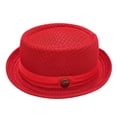 thumbnail image 2 of HuangHuanChen British Jazz Hat Short Brim Fedora Classic Summer Breathable Mesh Hat Panama Cap for Men Women Outdoor Sun Hat Fashion Beach Hat Red One Size, 2 of 6