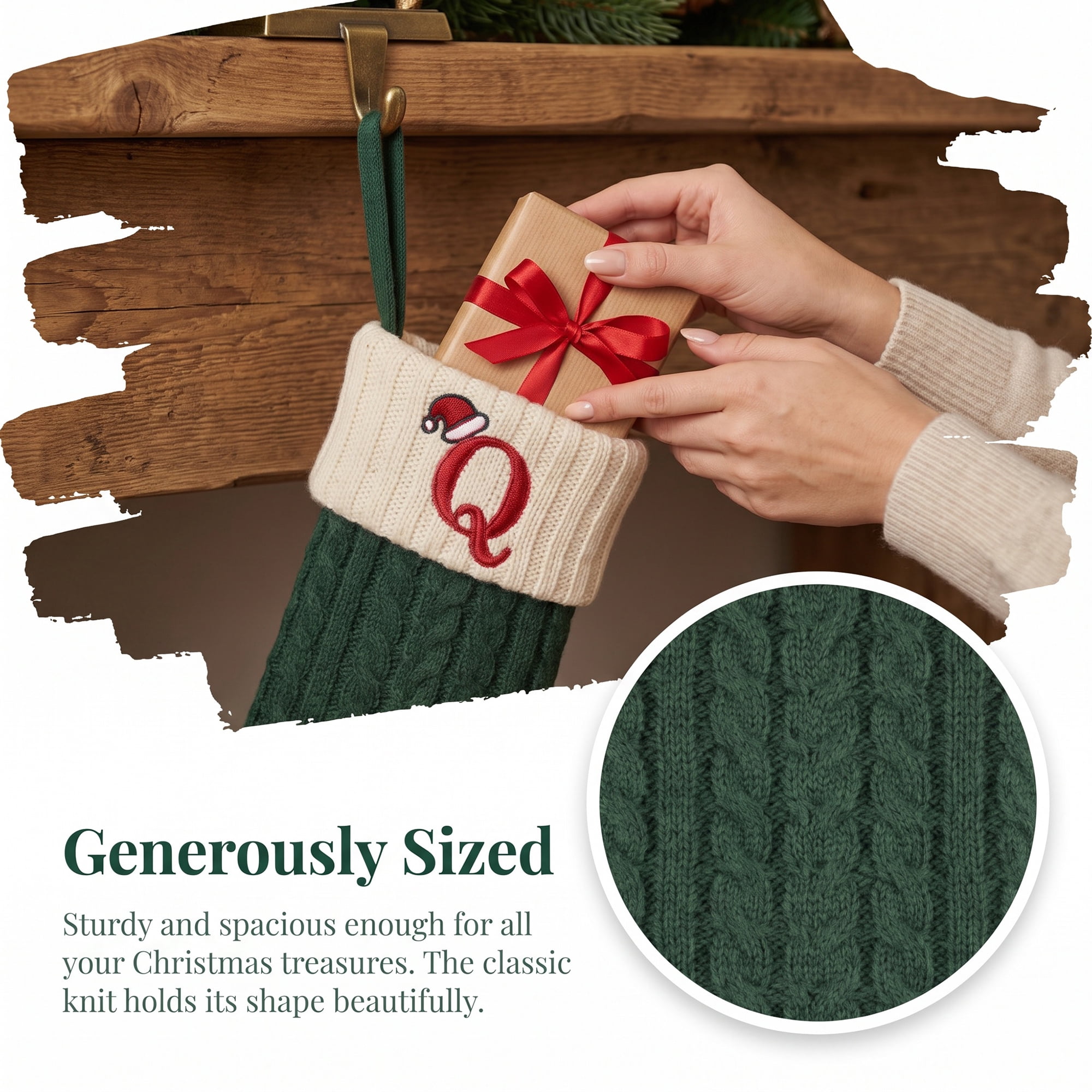 Unique Bargains Christmas Luxury Grand Hearth Accent Stocking Green Letter Q 8"