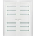 thumbnail image 1 of Solid French Double Doors 72 x 96 inches Frosted Glass | Quadro 4266 White Silk | Wood Solid Panel Frame Trims | Closet Bedroom Sturdy Doors, 1 of 5