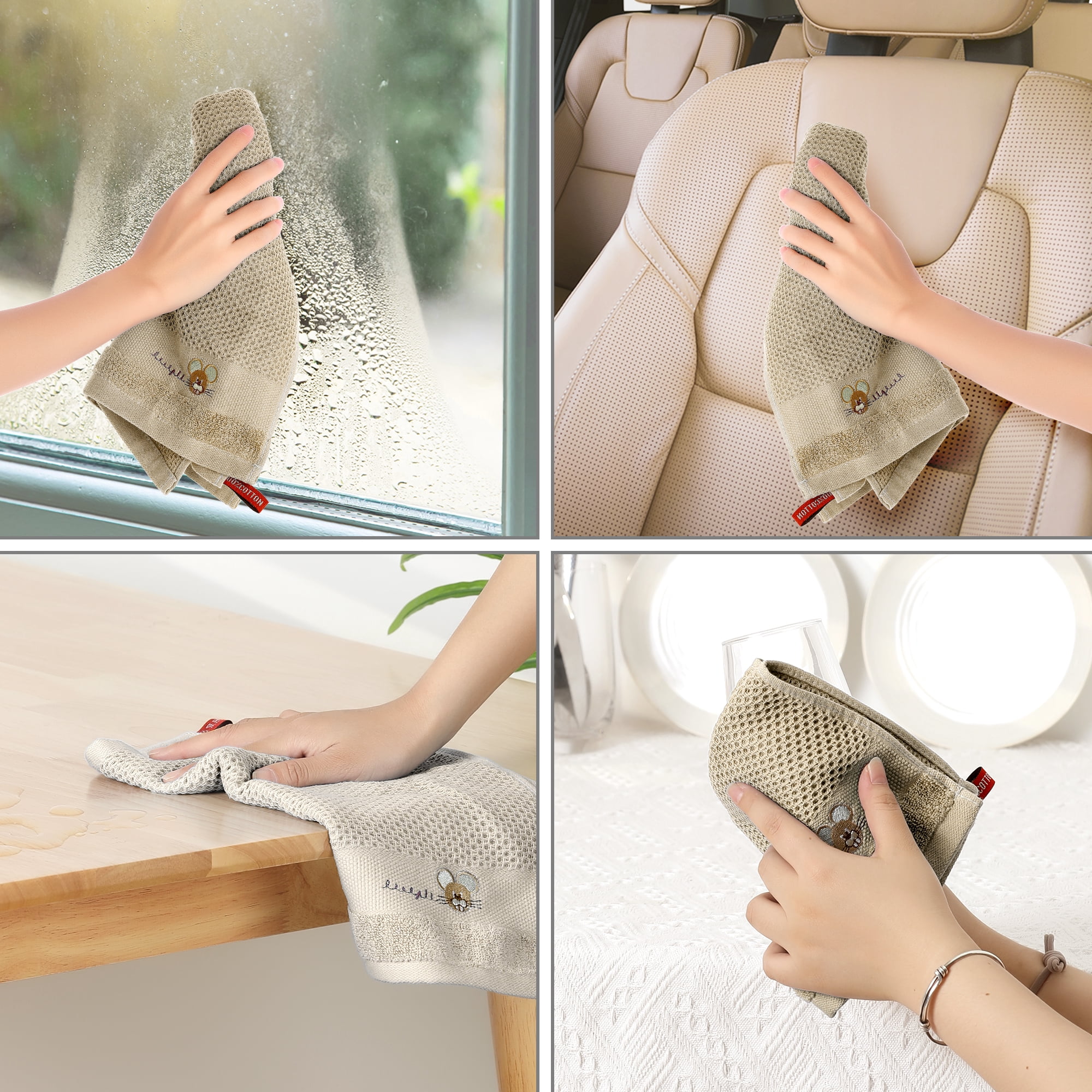 Unique Bargains Cotton Cleaning Cloth 6 Pack Cleaning Rag Solid Soft Kitchen Towels Khaki 14" x 28"