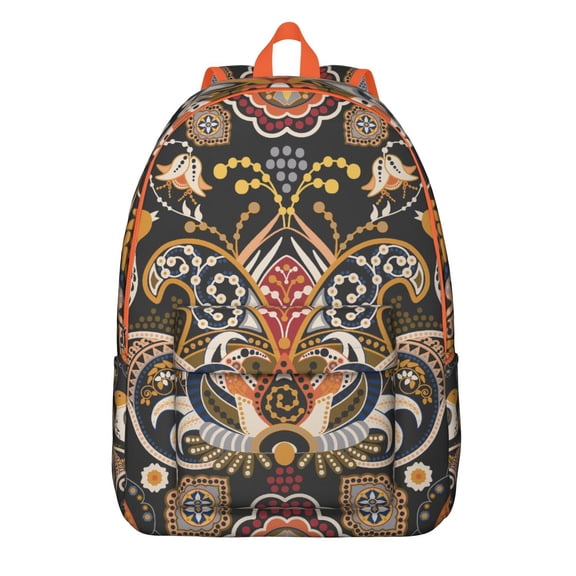 Boho Chic Mandala School Backpack, Vintage Paisley Pattern Bookbag for Women, Colorful Ethnic Floral Artistic Travel Daypack