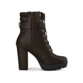 thumbnail image 3 of BLISSFUL STEP Women's Platform Buckle Lace Up Block Heel Ankle Boot Coffee (Size 9.5), 3 of 6