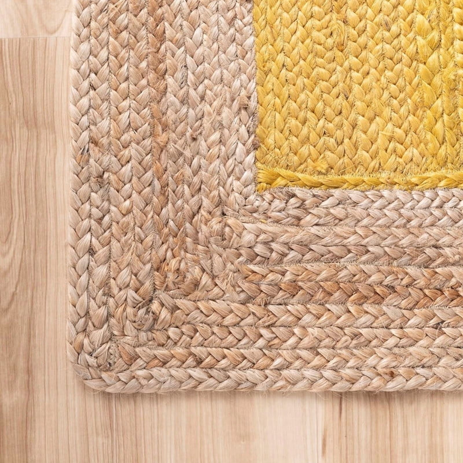 7x11Ft Inner Yellow Jute Area Rug | Handmade | Solid Farmhouse Design | Natural Jute Rug for Living Room | Dining Room | Bedroom | Kitchen | Hallway | Entryway