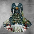 thumbnail image 2 of Christmas Dresses for Women Women's Casual And Fashionable Christmas Printed Long Sleeved V-neck Sexy Dress with Pockets for Holiday Party,Army Green,L, 2 of 7