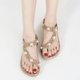 thumbnail image 2 of Atoshopce Women Summer Black Flat Sandals Casual Rhinestone Pearl Beach Sandals, 2 of 5