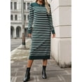 thumbnail image 5 of Long Sweater Dress for Women Loose Knitwear Striped Long Dresses Stylish Autumn and Winter Outfits Green L, 5 of 7