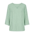 thumbnail image 7 of Kctiaxy T Shirts for Women V Neck Striped 3/4 Length Sleeve Tops Soild Color Loose Comfy Lightweight Pullover Shirts, 7 of 7