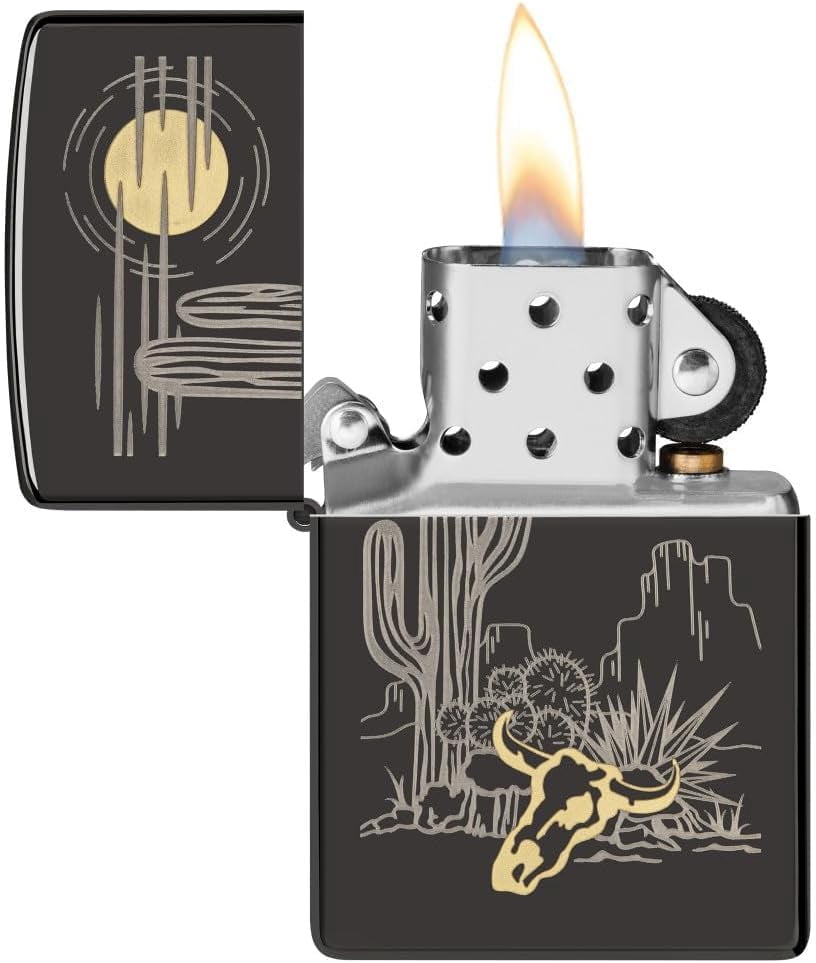 Zippo Lighter - Customized Message on Western Design, - High Polish Black 48968