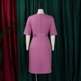 thumbnail image 5 of AURA Womens Pleated Midi Dress High Waist Belted A Line Crewneck Five Sleeve Elegant Summer Work Dress with Zipper, 5 of 10
