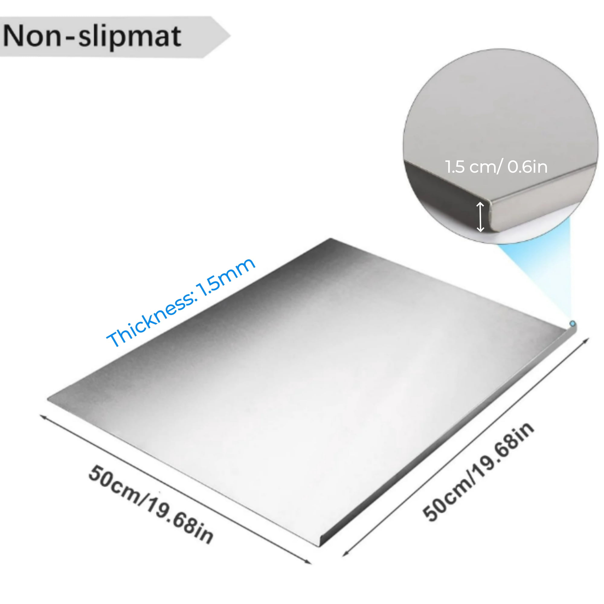 Gomok 304 Stainless Steel Cutting Board for Kitchen, 19.7"L x 19.7"W Square Chopping Board with Lip, Double-Sided for Use, Silver