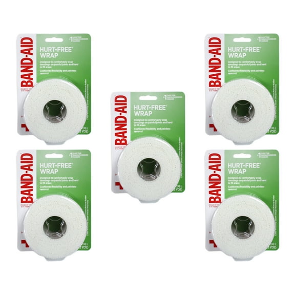 5 Pack - BAND-AID First Aid Hurt-Free Wrap, Medium 2 inch X 2.3 Yards Each