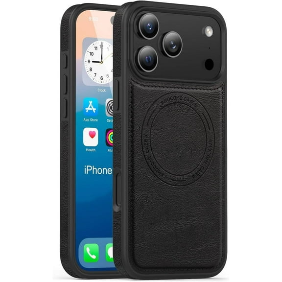 Shockproof Case Designed for iPhone 17 Pro 2025 6.3 inch Leather Magnetic Rugged Compatible with MagSafe Slim Phone Cover for iPhone 17 Pro (Black)