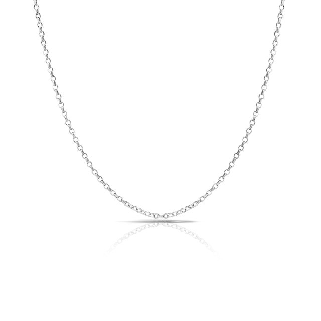 JeenMata Collar de Cadena Rolo Redonda de 1,6 mm y 16 Pulgadas en Plata de Ley Bañada en Oro Blanco: Delicada Cadena Rolo