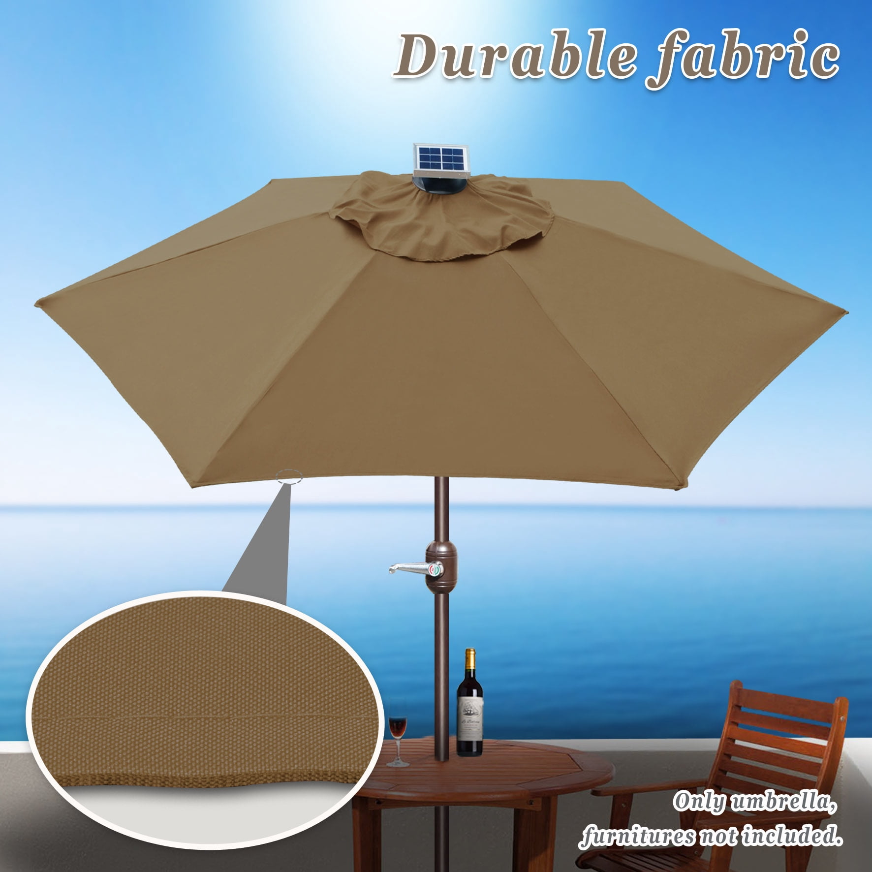 Strong Camel 6.5ft Outdoor Patio Umbrella LED Lighted Tilt Aluminum Garden Market Balcony Sunshade