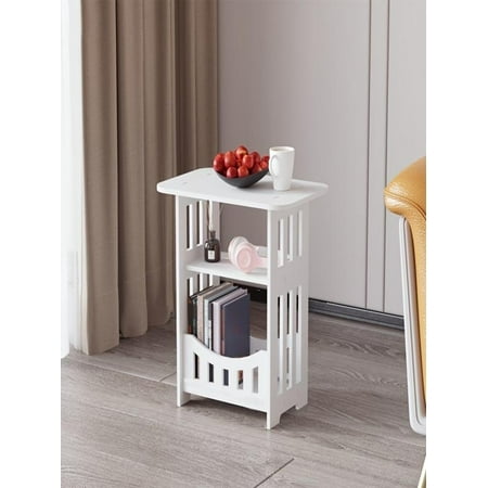 White Nightstand 3 Tier Side Table Night Stand Narrow End Table with Display Shelf Small Bookcase Bookshelf Simple Bedside Table Storage Rack for Small Space Bedroom Living Room Office Bathroom