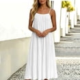 thumbnail image 5 of Horkkom Spaghetti Strap Dresses for Women V Neck Short Sleeve Solid Color Maxi Dresses Pleated Loose Casual Dresses, S-2XL, 5 of 6