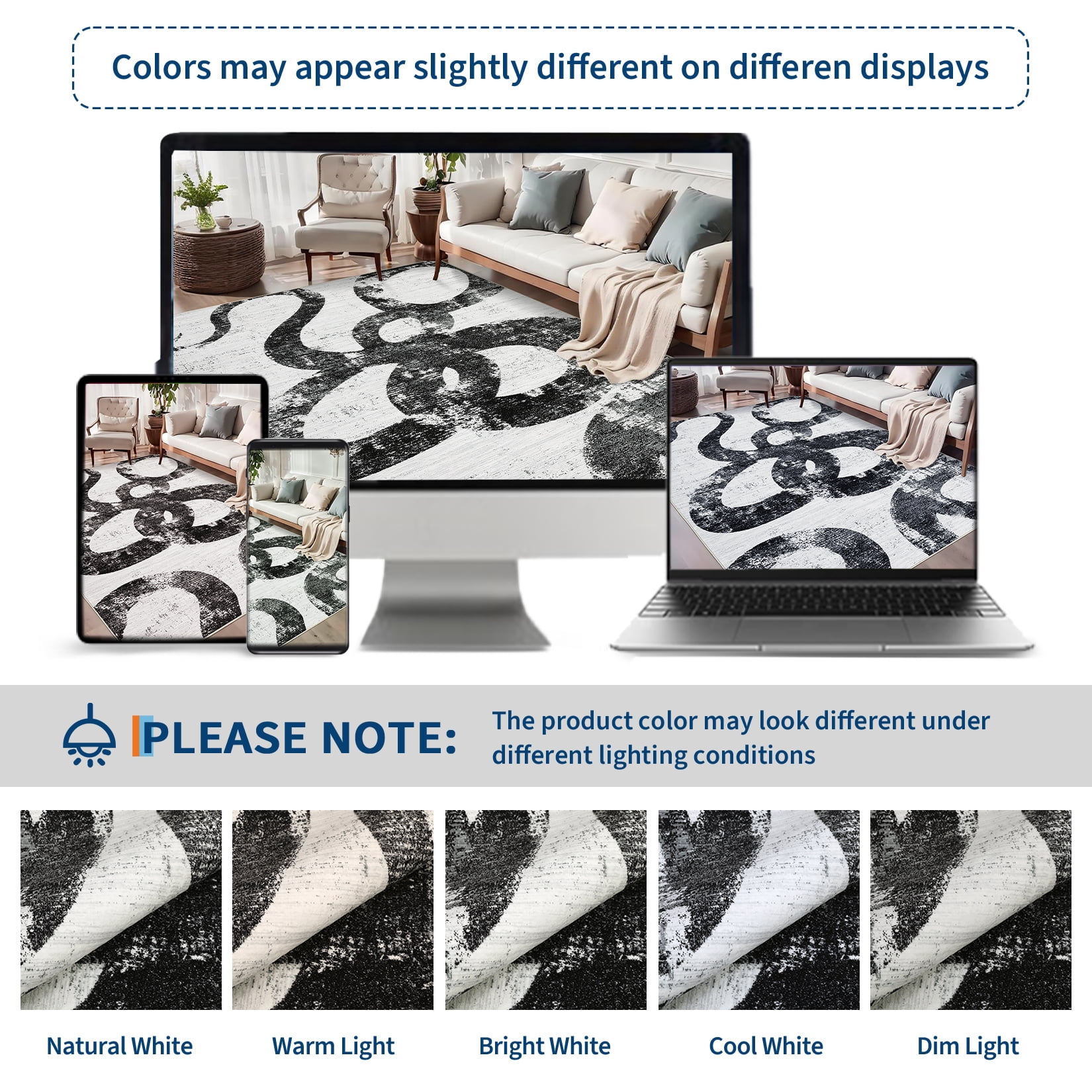 Hasoo 8' x 10' Modern Washable Indoor Rug for Dining Room Soft Abstract Geometric Line Area Rug Non Slip Stain Resistant Black White Carpet