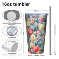thumbnail image 4 of 16oz Tumblers Pioneer Flower Floral Print Pattern Stainless Steel Vacuum Insulated Double Wall Travel Tumbler Cups Mug with Lid and Straw,Cleaning Brush for Coffee,Tea, 4 of 4