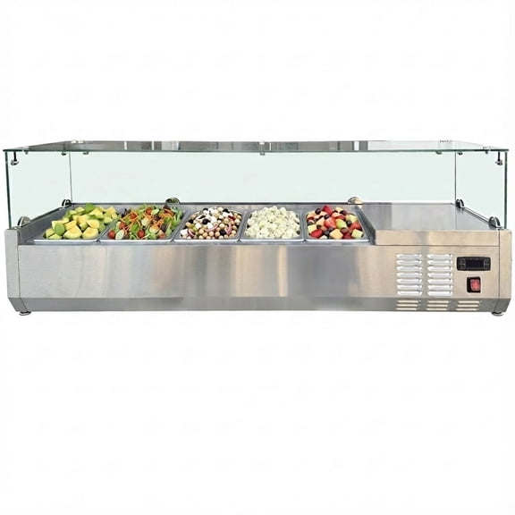 NSF 47'' Countertop Stainless Steel 5-Pan Refrigerated Salad Display, Compact Cold Prep Showcase