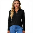 thumbnail image 5 of Women's Long Sleeve Polo Shirt Classic Button Down Collar Golf Top for Casual & Work Black M, 5 of 5
