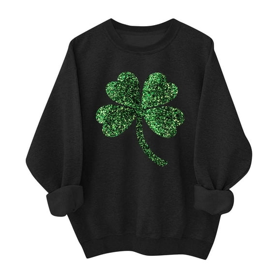 AuroraX Crew Neck Long Sleeve Tops for Women,Oversized Graphic Black Long Sleeve Sweatshirt for Women St.Patrick's Day Cotton Shamrock Holiday Pullover