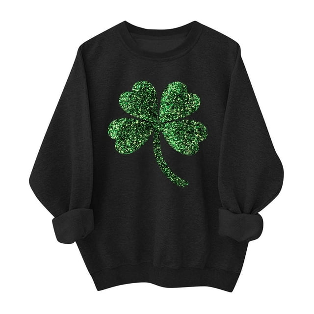 Ounisa St. Patrick's Day Sweatshirt for Women Clover Graphic T Shirts Patty's Day Long Sleeve Tee Tops Pullover