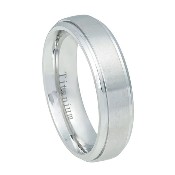 6mm White Titanium Step Edge Brushed Center Wedding Band Ring For Men Or Ladies