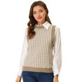 thumbnail image 1 of INSPIRE CHIC Chaleco de cuello redondo para mujer, sin mangas, de pata de gallo, tejido a cuadros, suéter de punto Caqui XS, 1 of 5