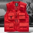 thumbnail image 2 of XUNKUSGA Mens Vest Utility Casual Sleeveless V Neck Fishing Vests for Men Classic Soild Color Travel Hunting Camping Outerwear with Multi Pockets,XL,Red, 2 of 6